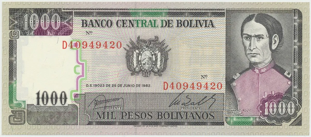 Bolívie, 1000 Pesos Bolivianos 1982, P.187a
