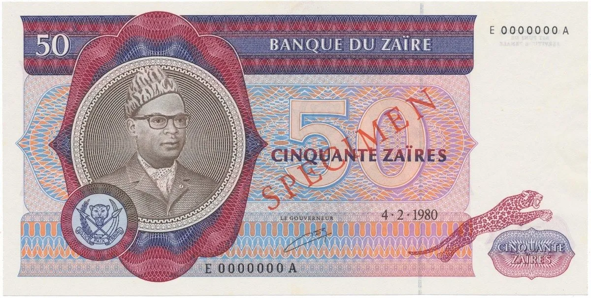 Zaire, 50 Zaires 1980, anulát - SPECIMEN, P.25s