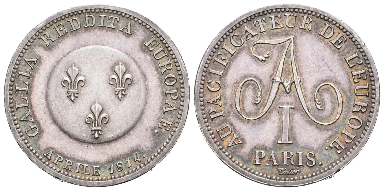 2 Frank 1814 (Tiolier) - Zkušební ražba nové mince (essay) k upomínce na — 1