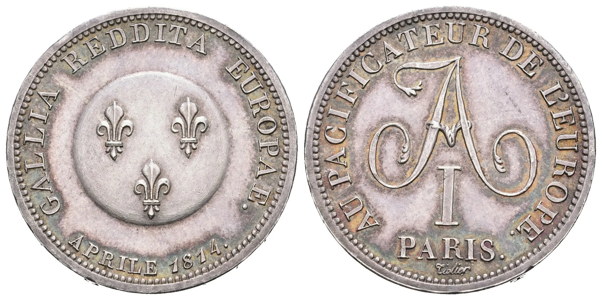 2 Frank 1814 (Tiolier) - Zkušební ražba nové mince (essay) k upomínce na — 1