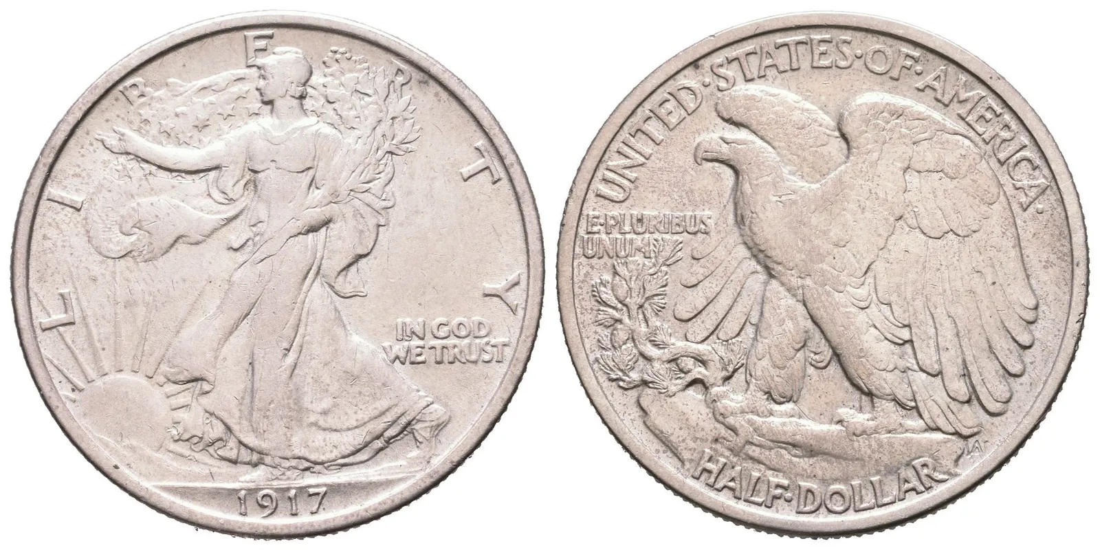 1/2 Dollar 1917, KM.142, pěkná zachovalost, patina — 1