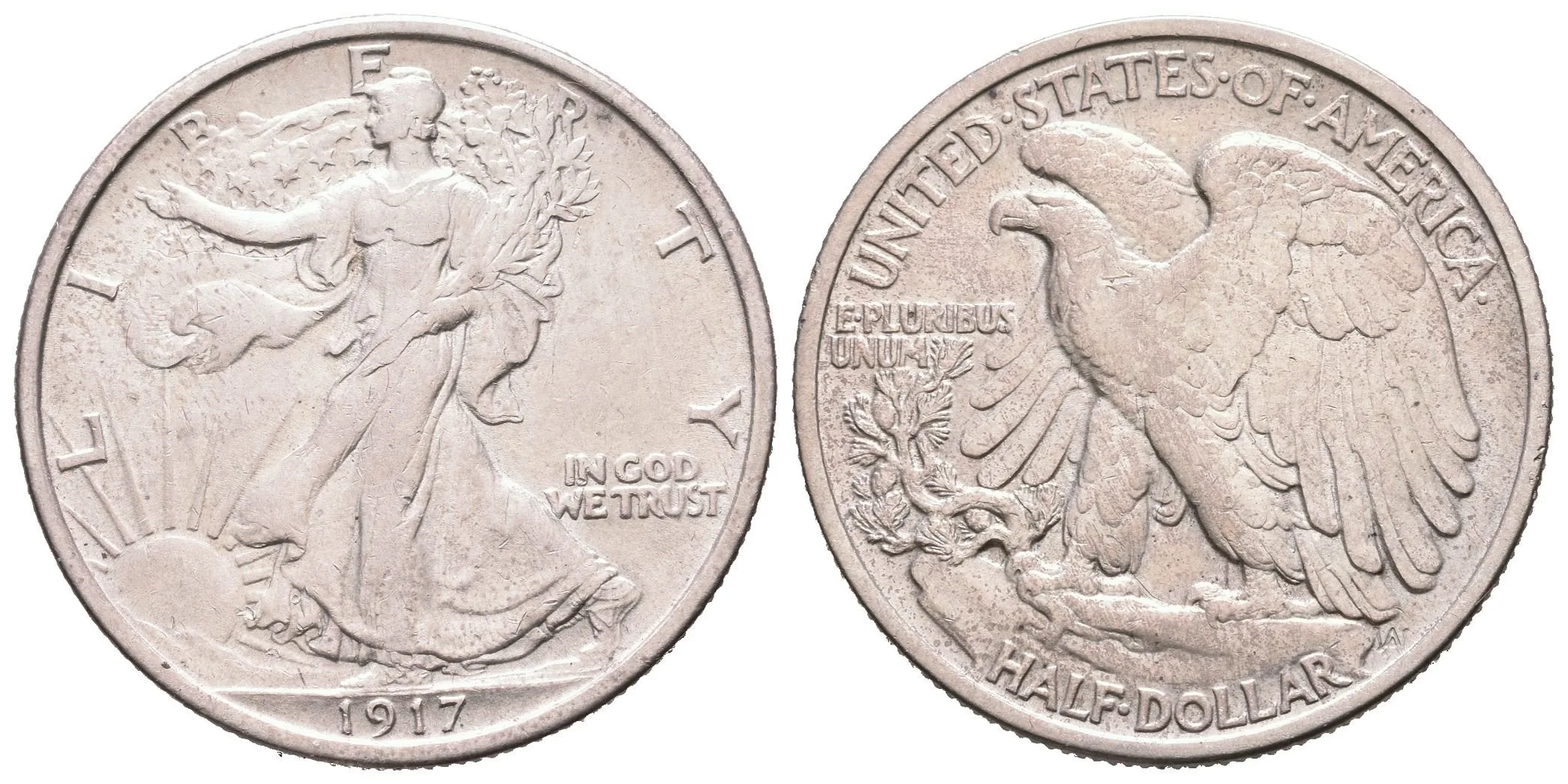 1/2 Dollar 1917, KM.142, pěkná zachovalost, patina — 1