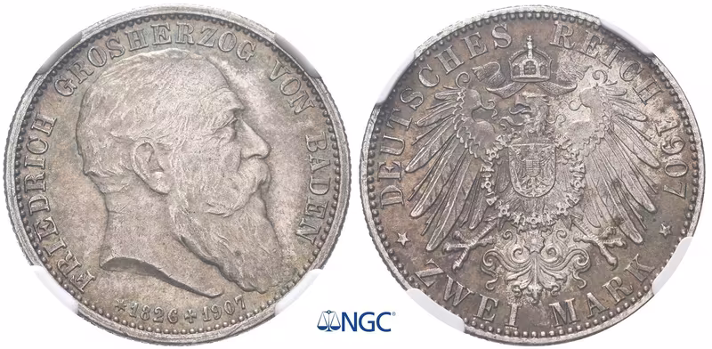 Baden, 2 Marka 1907 - Pamětní, MS 63