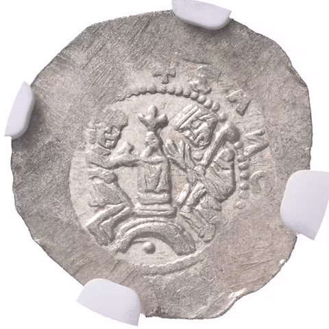 Denár, Cach 571, nedor. opisy jinak krásná zachovalost, certifikace NGC, hodnocení MS 62