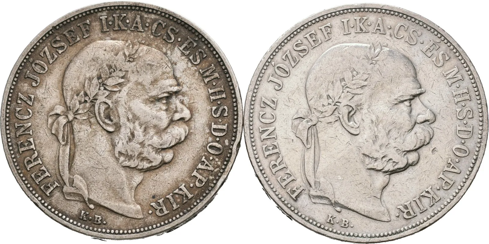 5 Koruna 1900 KB, patina, rysky_2 ks — 1