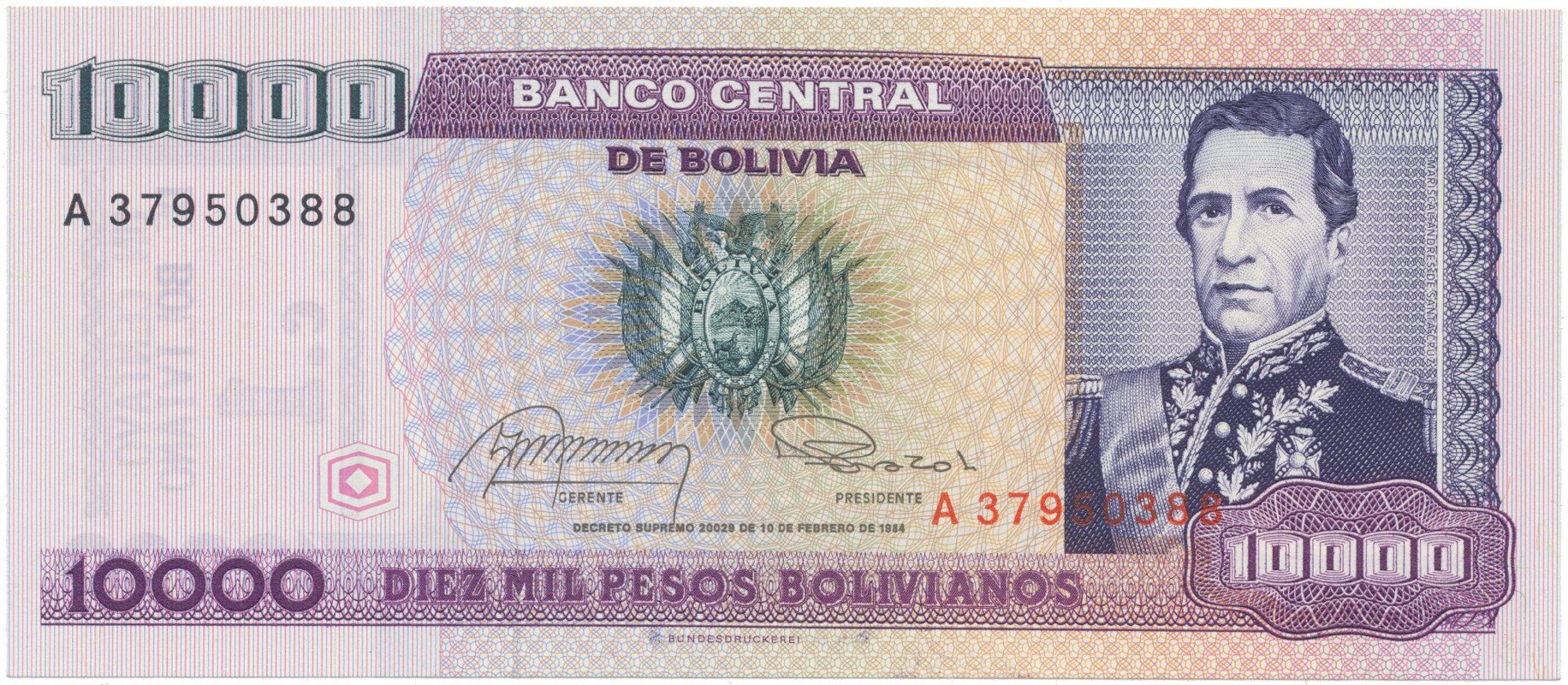 Bolívie, 1 Centavo (1987), přetisk, P.195