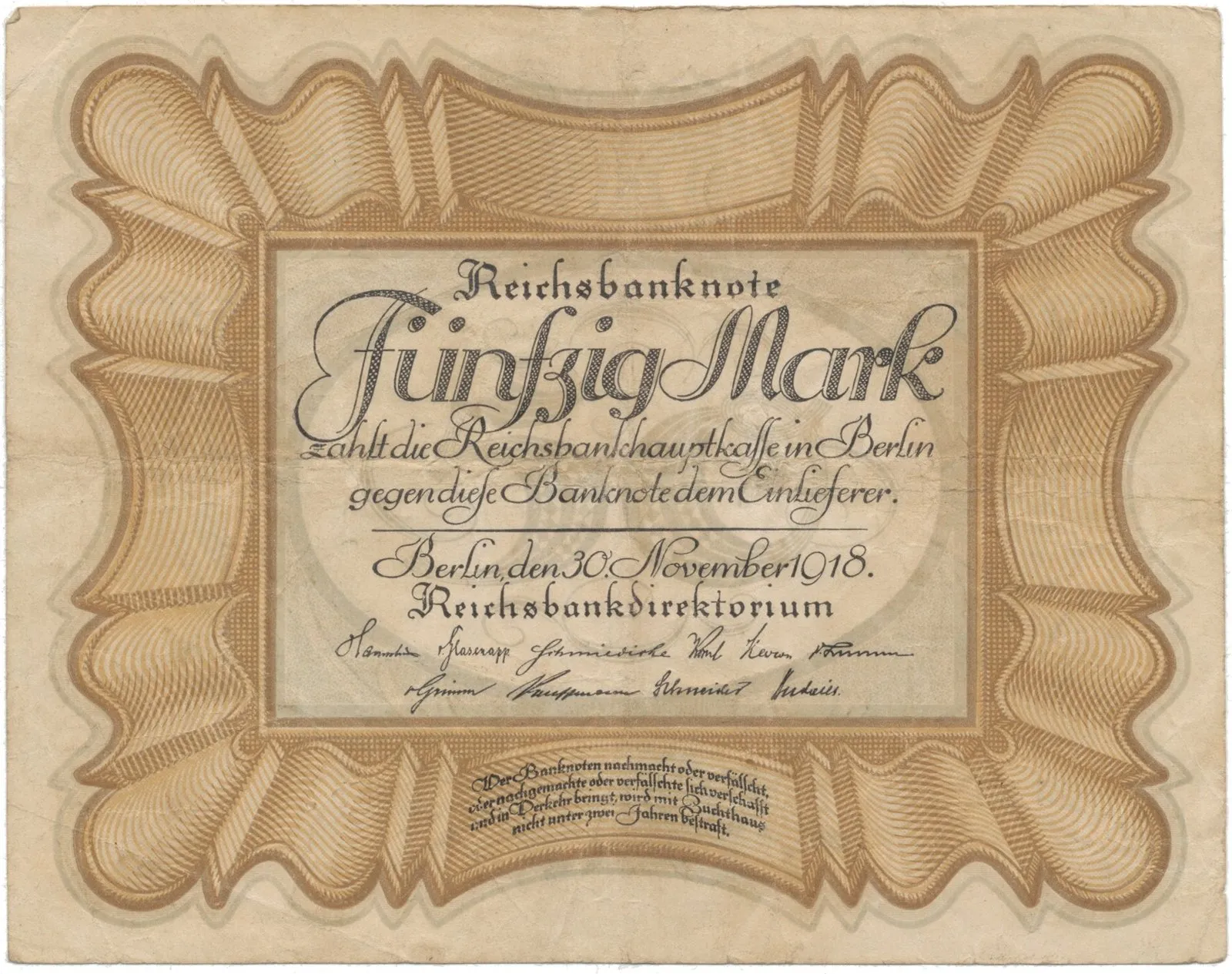 Německo, 50 Mark 1918, "EIERSCHEIN", Ro.57b