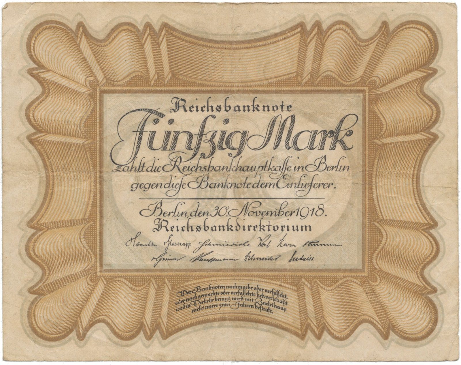 Německo, 50 Mark 1918, "EIERSCHEIN", Ro.57b
