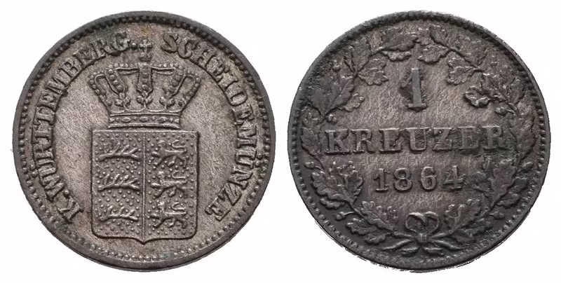 Württemberg, 1 Krejcar 1864