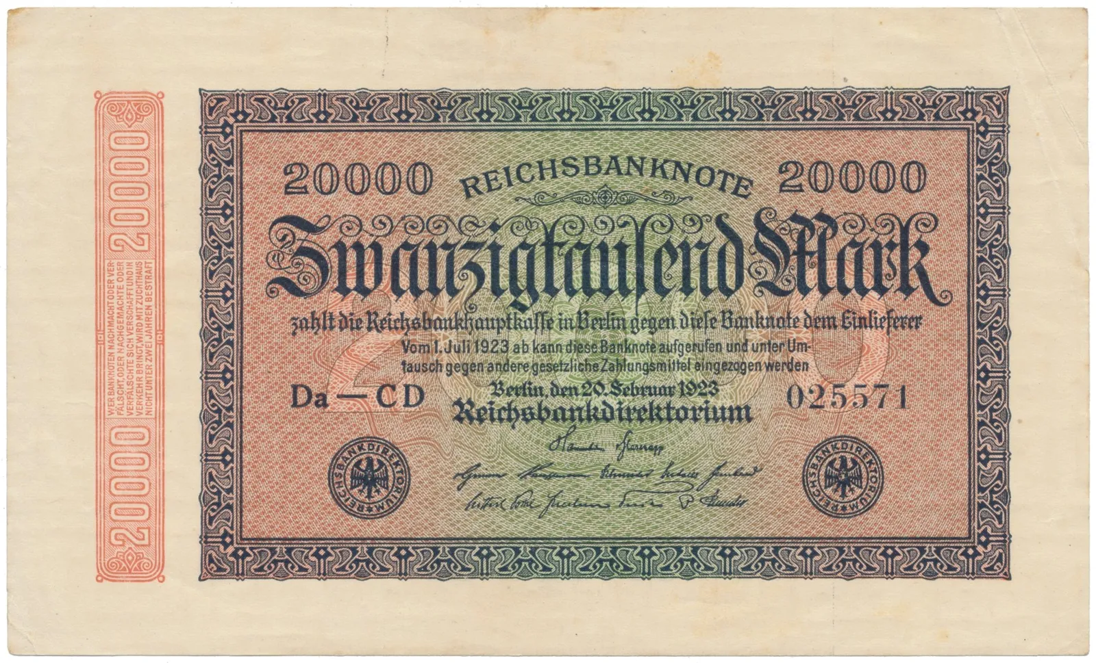 Německo, 20000 Mark 1923, Ro.84i