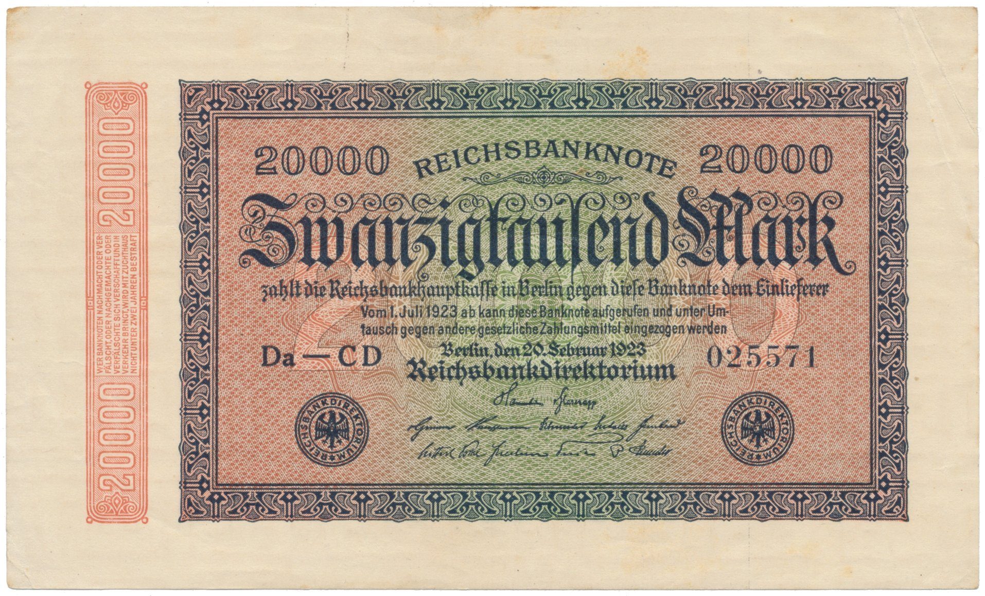 Německo, 20000 Mark 1923, Ro.84i