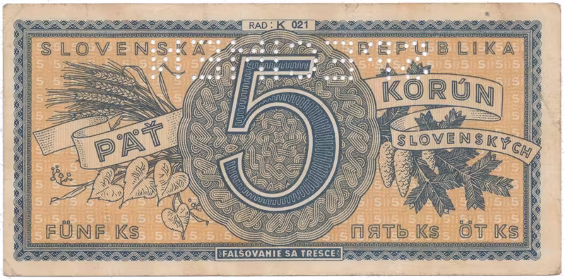 5 Koruna b.d. (1945), série K 021, Hej.55a.S1