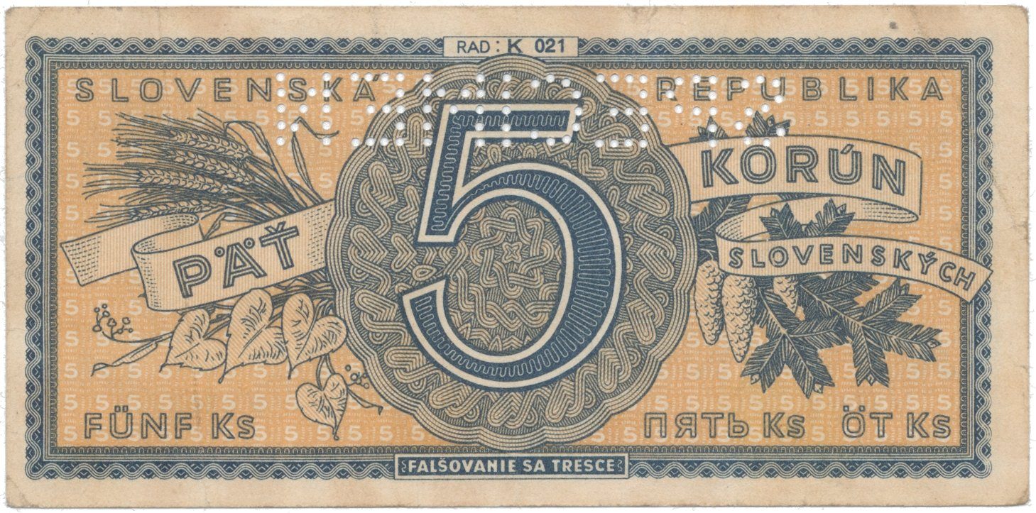 5 Koruna b.d. (1945), série K 021, Hej.55a.S1