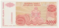 Bosna a Hercegovina, 50.000 Dinara 1993, anulát, A 0000000, P.150