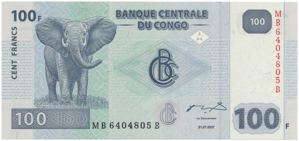 Kongo Dem. Republika, 100 Francs 2007, tisk G&D, P.99