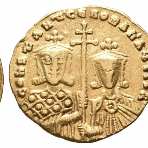 Solidus, Constantinopolis, Poprsí Krista čelně, opis / Poprsí Constantina VII. a Romana II.