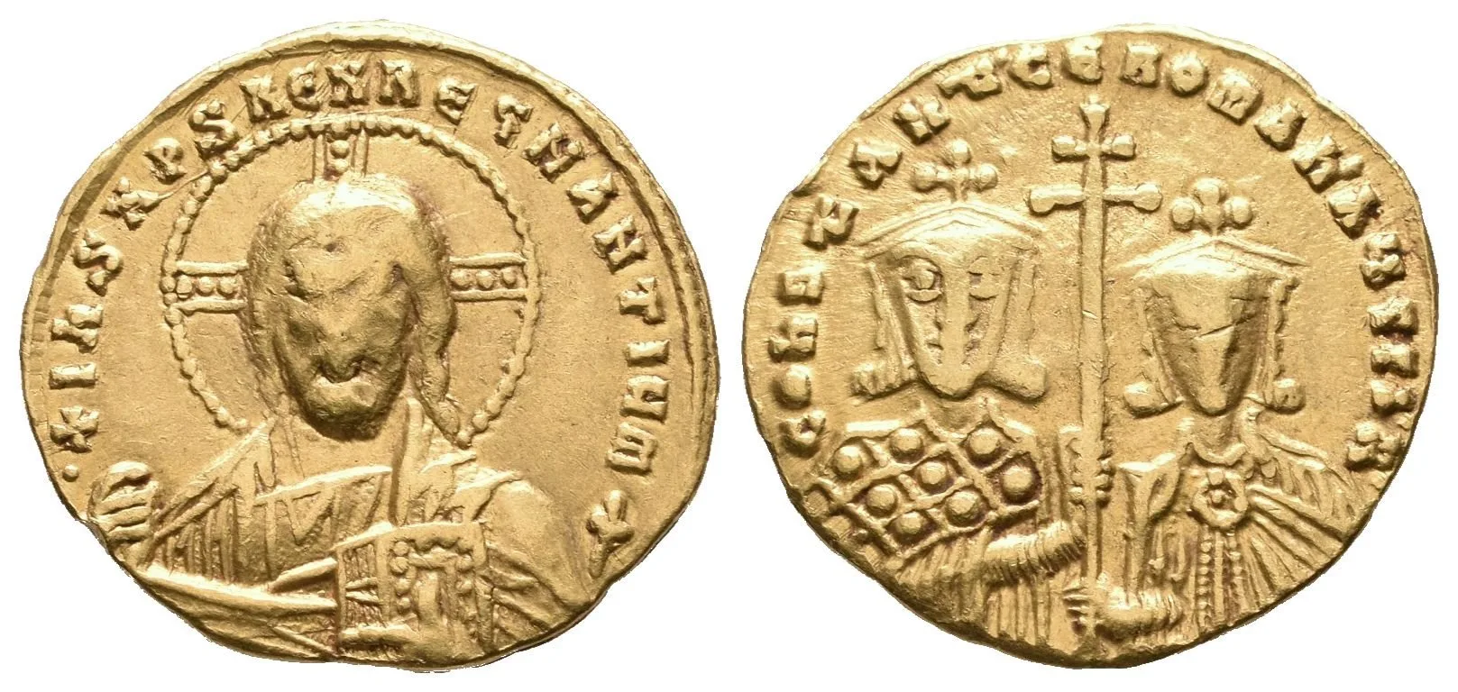 Solidus, Constantinopolis, Poprsí Krista čelně, opis / Poprsí Constantina VII. a Romana II. — 1