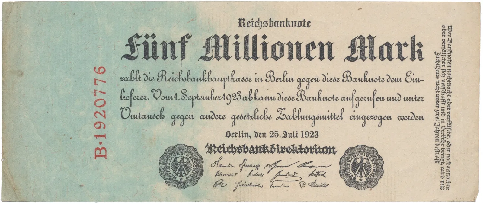 Německo, 5 Millionen Mark 1923, Ro.94