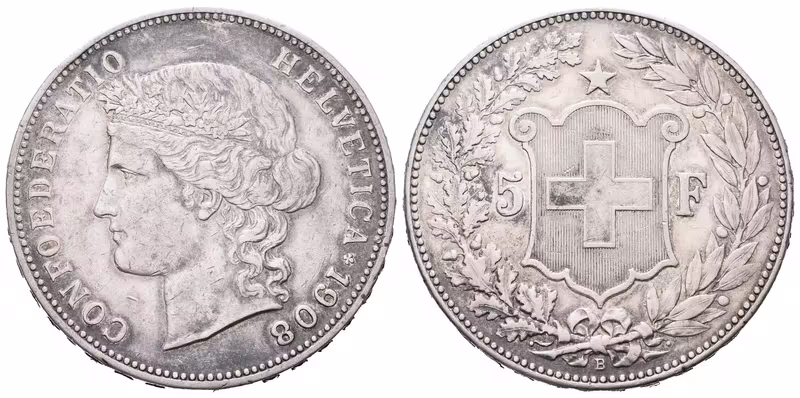 Švýcarsko, 5 Frank 1908 B