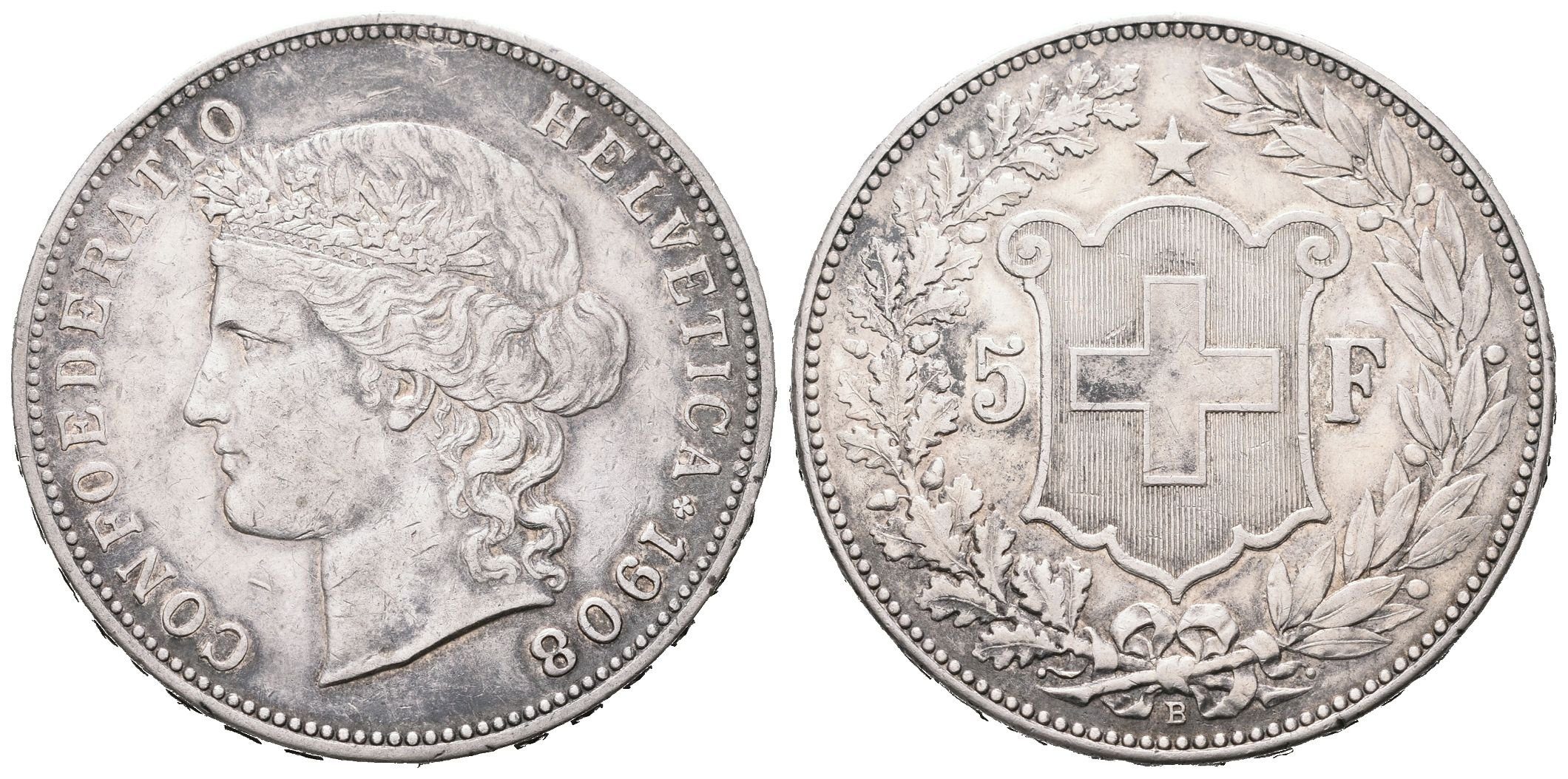 Švýcarsko, 5 Frank 1908 B