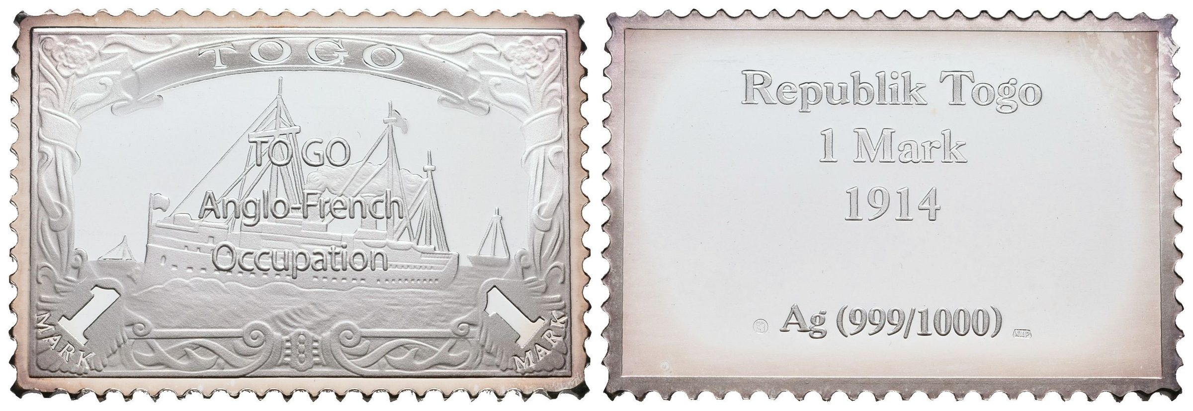 Stříbrná známka - Togo: britsko-francouzské obsazení - 1914 - Ag 12 g - 999/1000