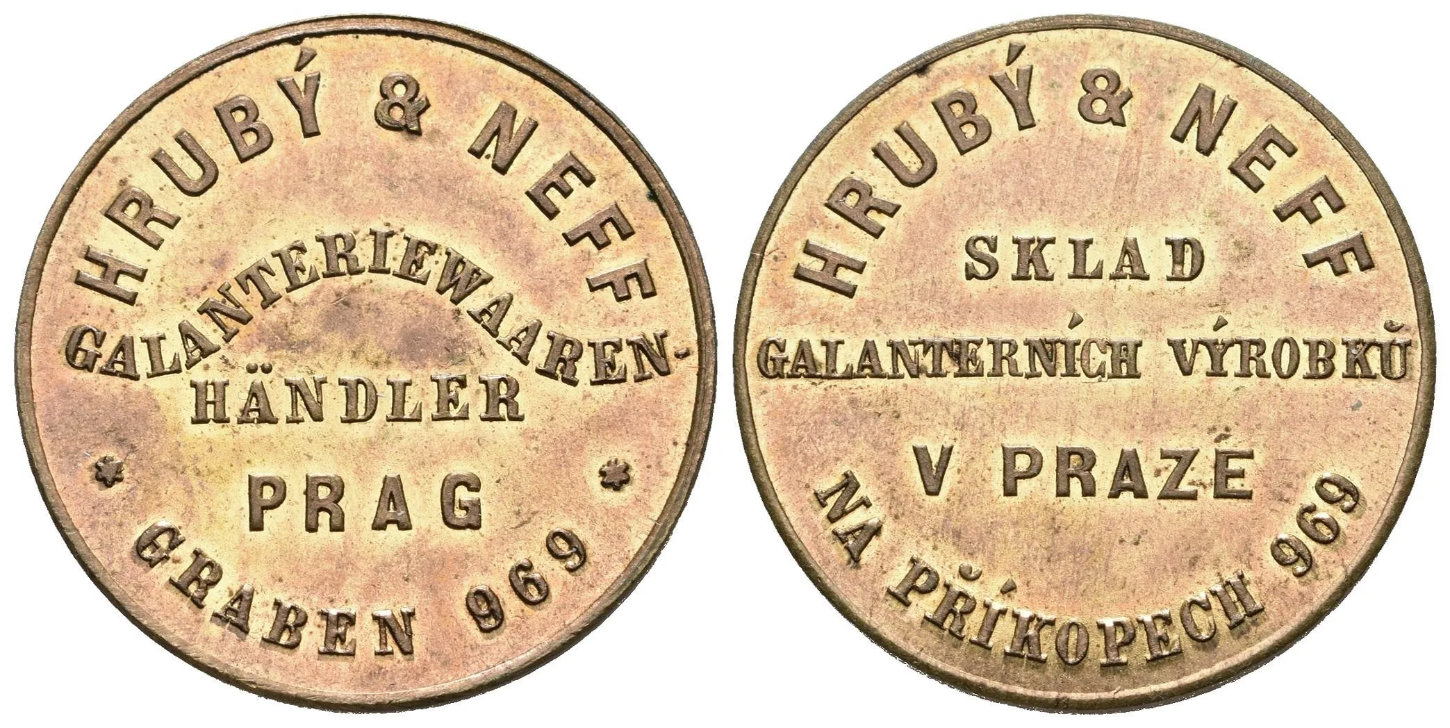 Praha - Hrubý & Neff, sklad galanterních výrobků, reklamní žeton. — 1