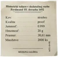 Replika - Historický tolar - Ferdinand III. 1652 - fotografie 2