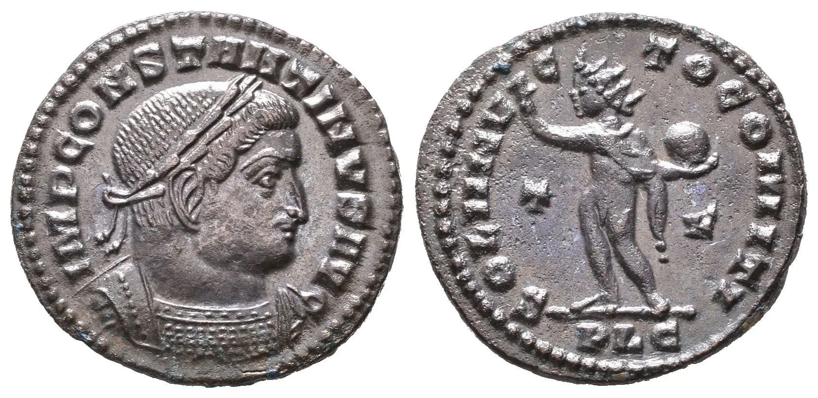 Follis, Lyons, 314 - 315, Rv: SOLI INVICTO COMITI, stojící Sol zleva pozvedá pravou — 1