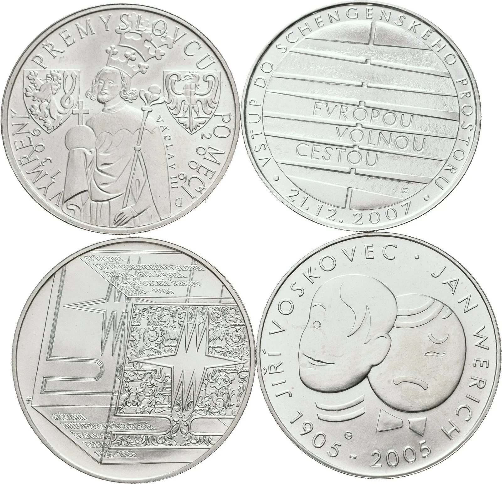 200 Kč 2005 - Voskovec a Werich, 2006 - vymření Přemyslovců, Kamenický Šenov, — 1