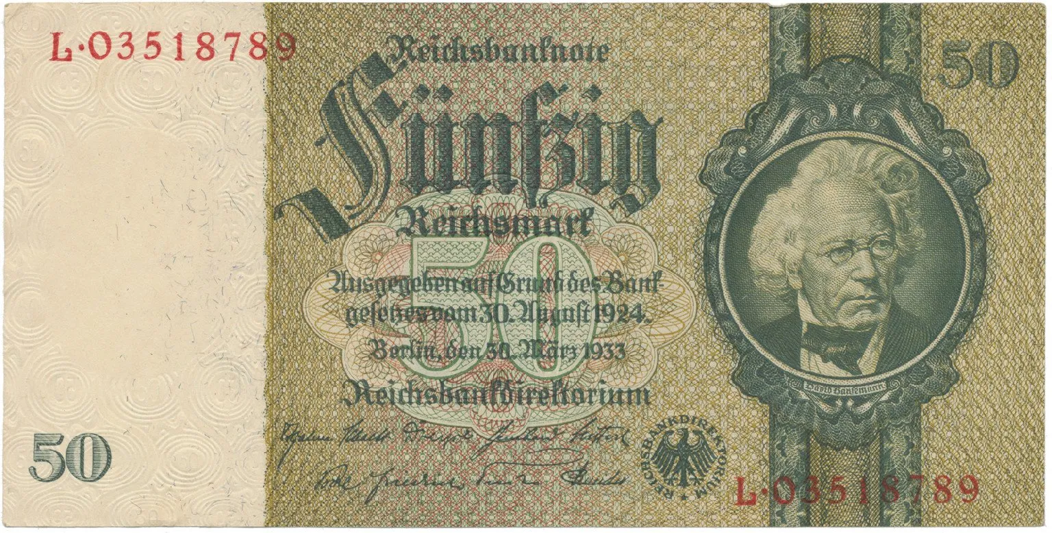 Německo, 50 Reichsmark 1933, válečná, Hej.D6e