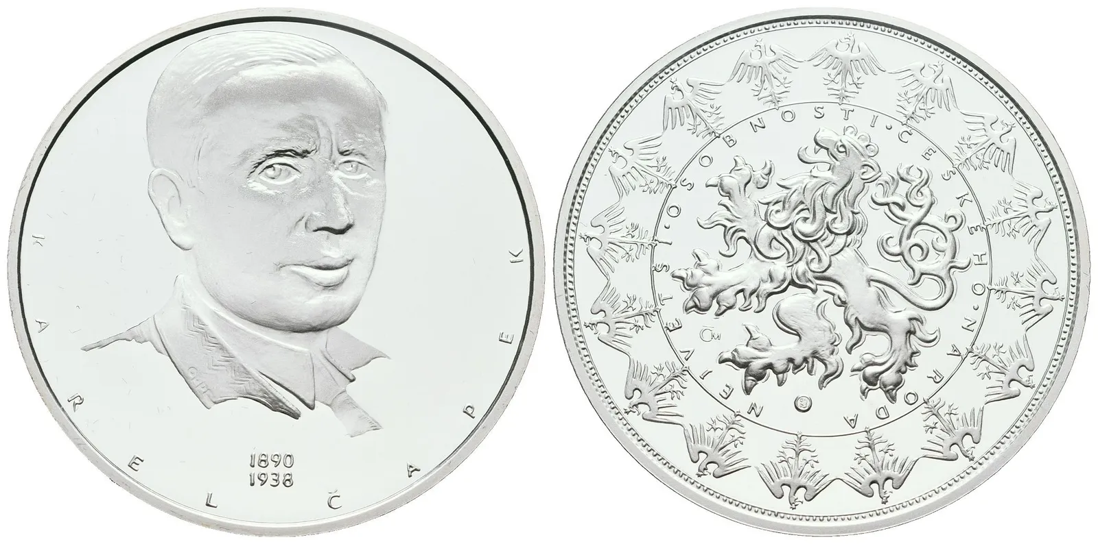 Stříbrná investiční medaile - PhDr. Karel Čapek - Ag 29 g - 999/1000 + Certifikát