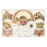Zlatá mince Kde domov můj - dobová pohlednice - fotografie 6
