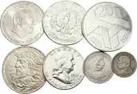 Soubor stříbrných mincí - 25 Escudos 1974, 50 Escudos 1969, 100 Pesetas 1966, — 1