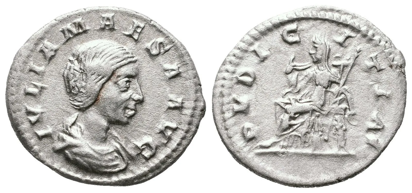 Denár, Rv: PVDICITIA, sedící Pudicitia zleva drží žezlo a závoj, RIC.268 (Elagabalus), — 1