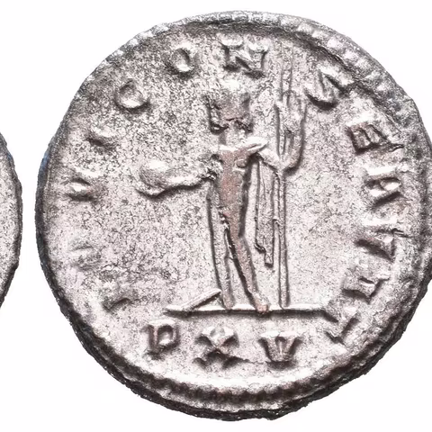 AE Antoninian, Antioch, 254 - 255, Rv: IOVI CONSERVAT, stojící Jupiter zleva drží