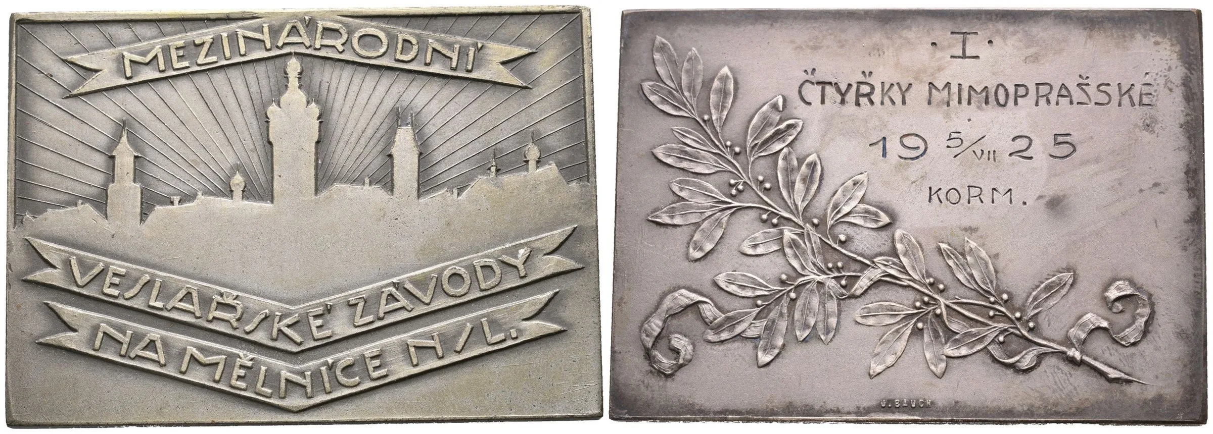 AE Plaketa 1925 (Bauch) - Veslařské závody, I. čtyřky mimopražské. Postř. bronz 61 x 44 mm, — 1