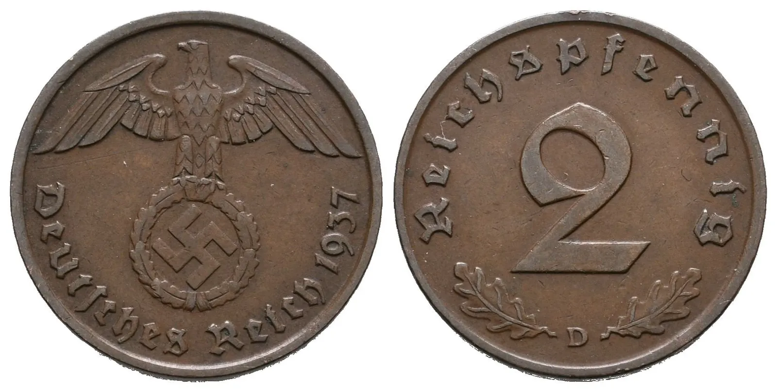 III. říše, 2 Pfennig 1937 D