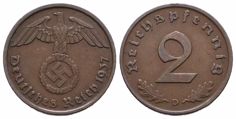 III. říše, 2 Pfennig 1937 D