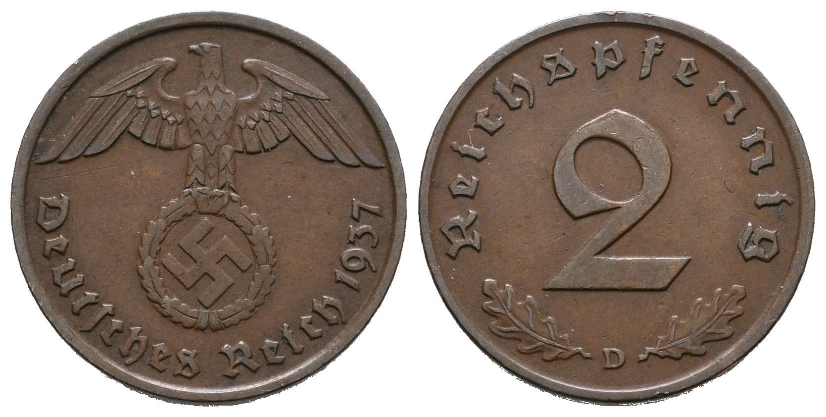 III. říše, 2 Pfennig 1937 D