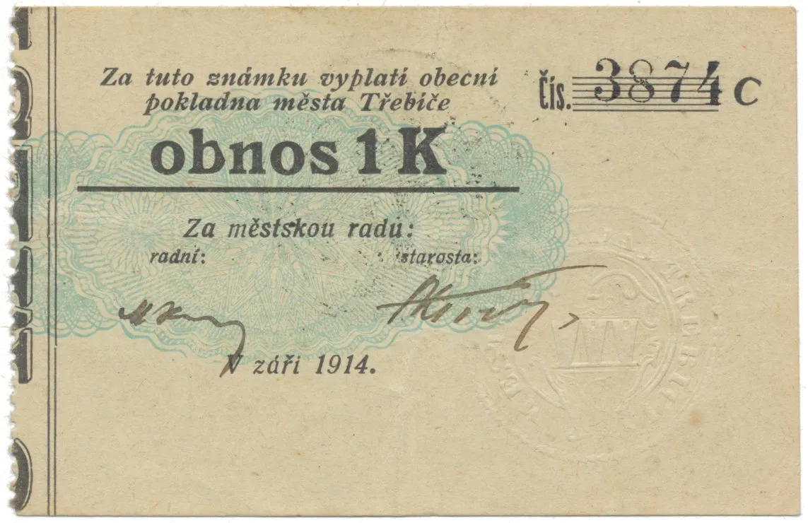 Třebíč - město, 1 K září 1914, silnější K, HH.223.5.10g1