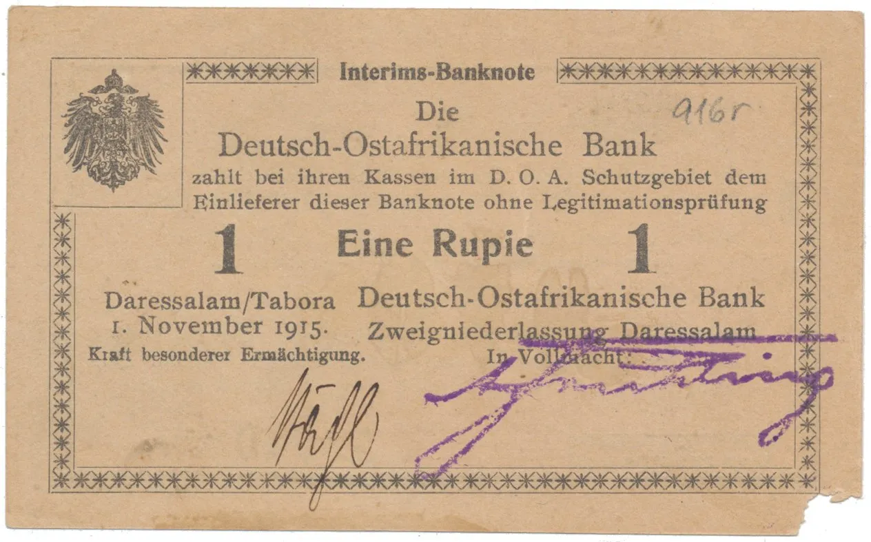 Německá Východní Afrika, 1 Rupie 1. 11. 1915, série B2, vodotisk, R.916r