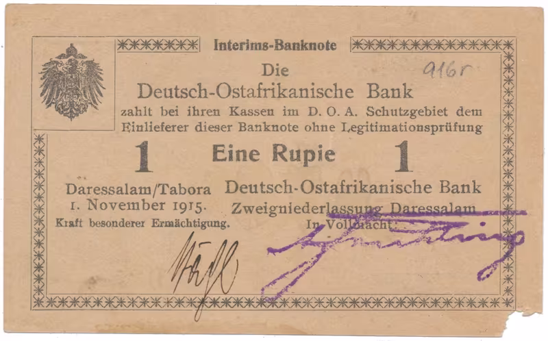 Německá Východní Afrika, 1 Rupie 1. 11. 1915, série B2, vodotisk, R.916r