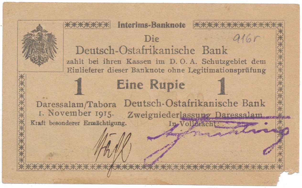 Německá Východní Afrika, 1 Rupie 1. 11. 1915, série B2, vodotisk, R.916r