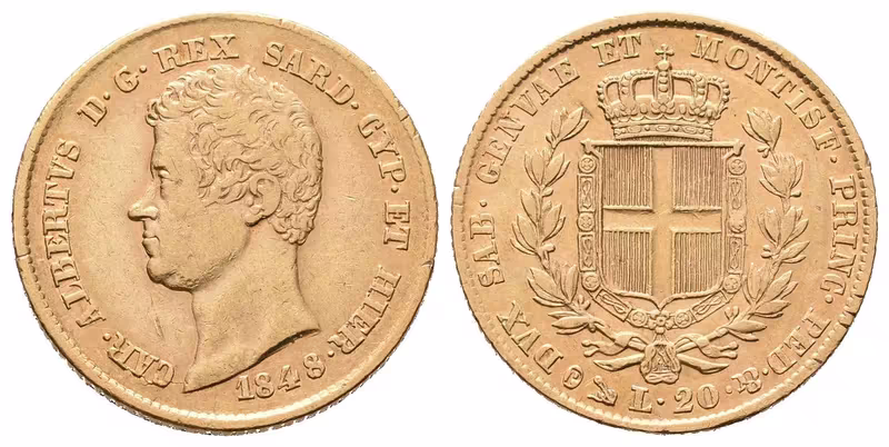 Sardínie, 20 Lira 1848 P
