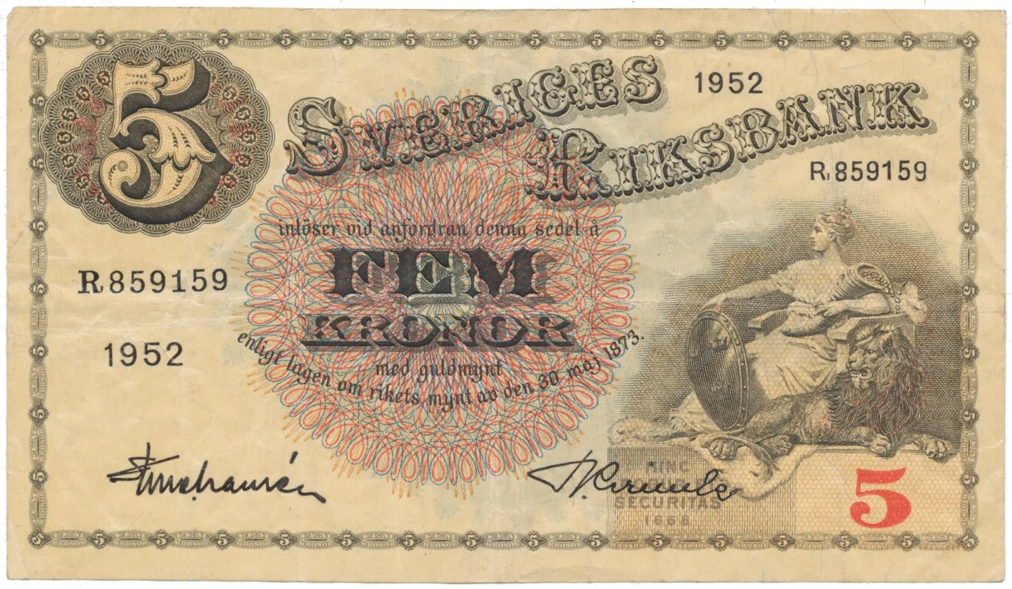 Švédsko, 5 Kronor 1952, P.33ai