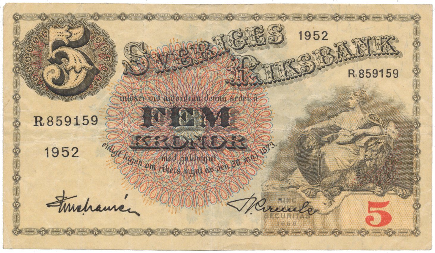 Švédsko, 5 Kronor 1952, P.33ai