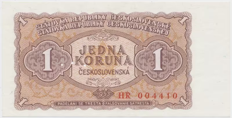 Československo, 1 Koruna 1953, tisk Praha, série HR, perf. 3 m.d., Hej.89b1.S1