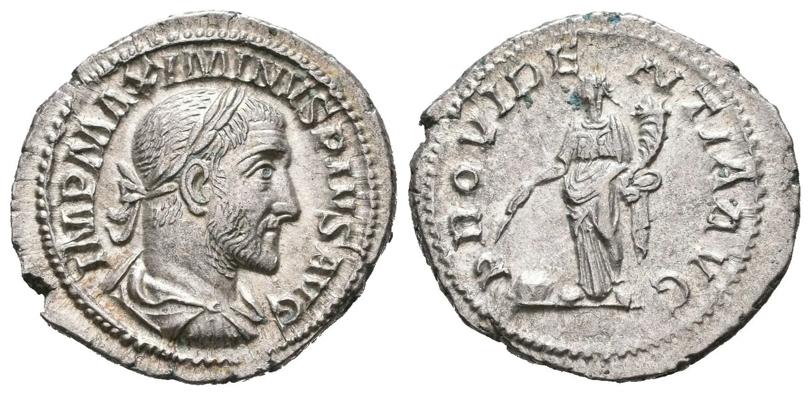 Denár, 236 - 238, Rv: PROVIDENTIA AVG, stojící Providentia zleva drží hůlku nad glóbem — 1