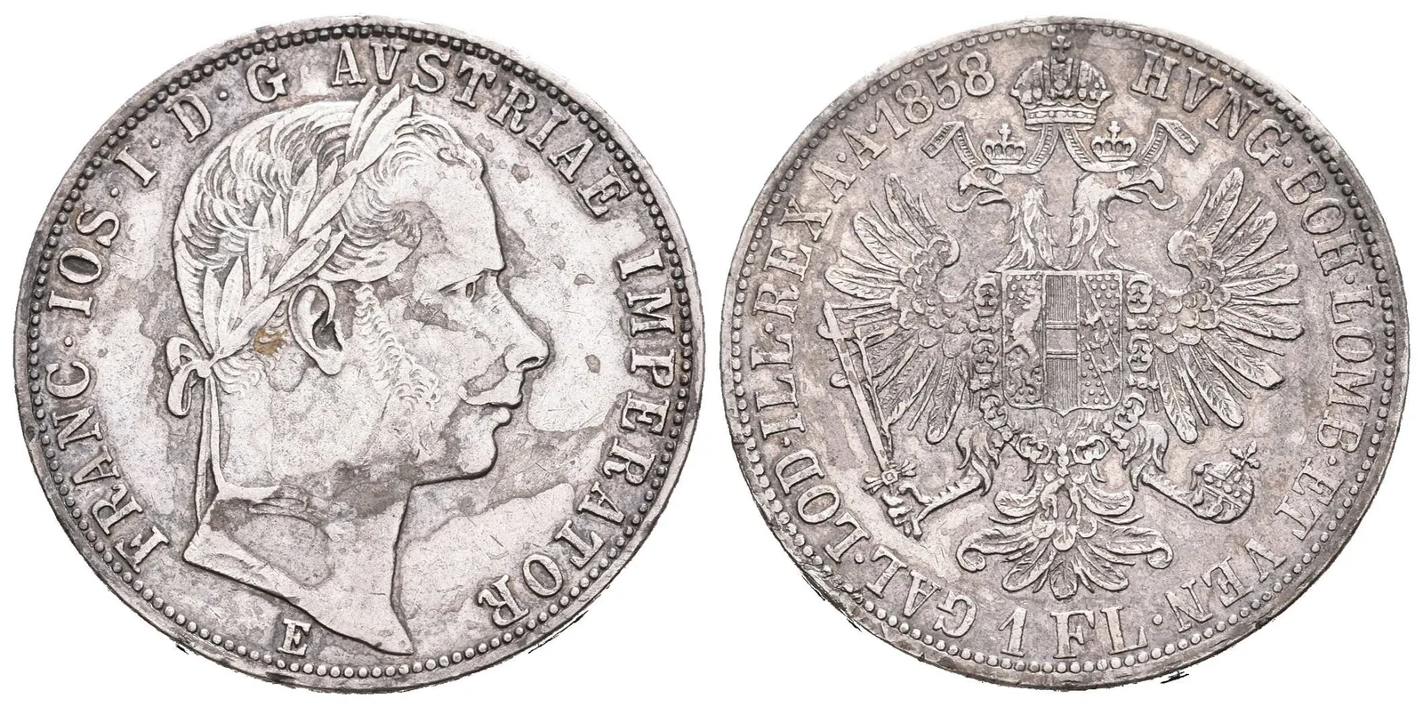 Zlatník 1858 E, tmavá patina, zbytky lesku na Rv., — 1