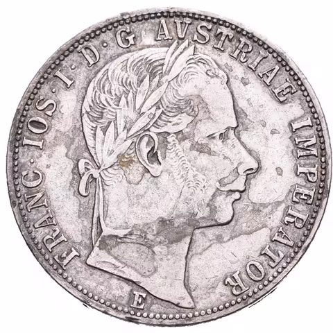 Zlatník 1858 E, tmavá patina, zbytky lesku na Rv.,